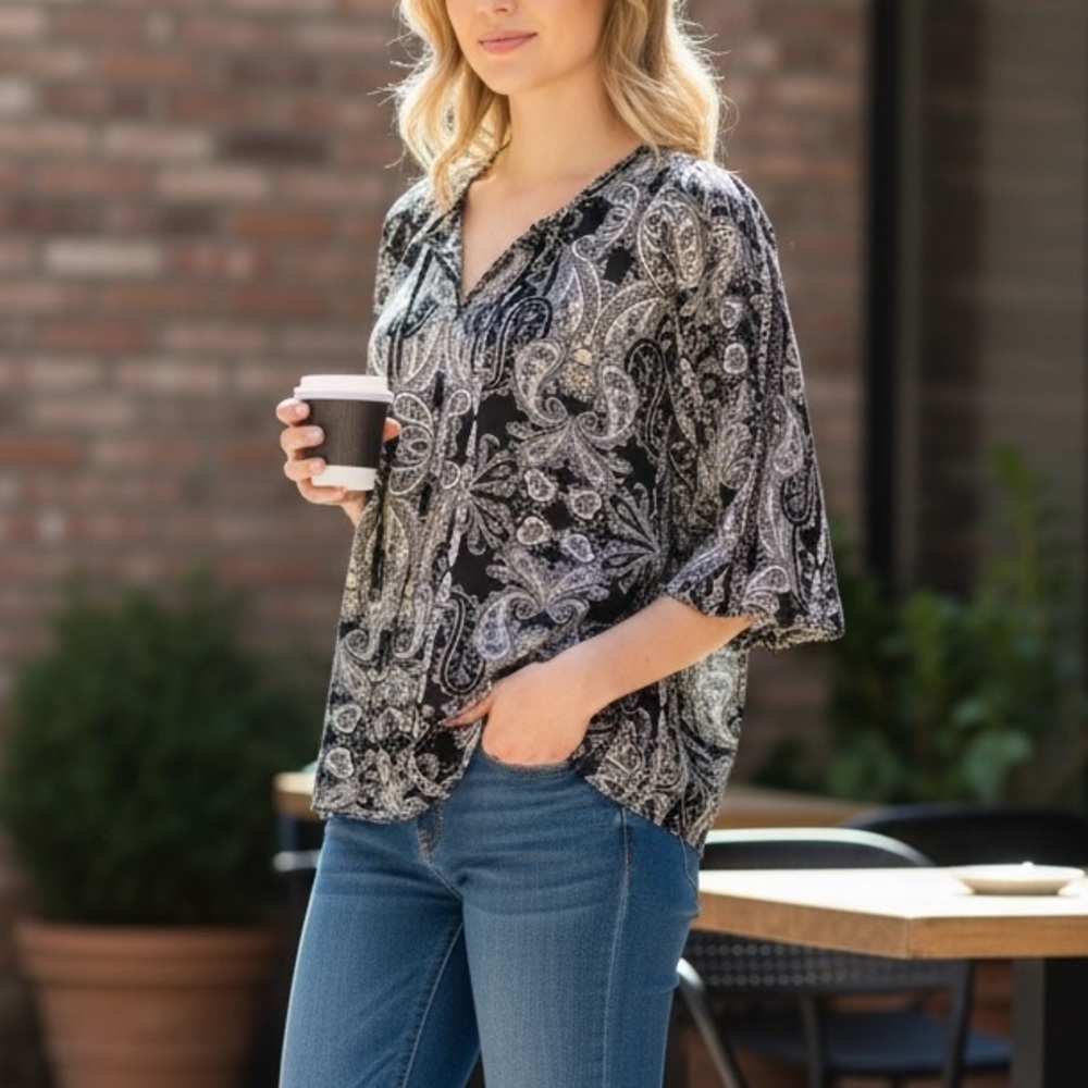 Stoosh Black and White Paisley Blouse